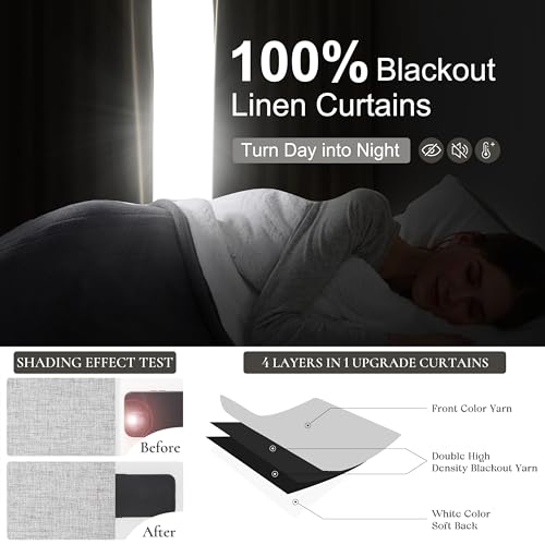 Gray 100% Black Out Linen Curtains 92 Inches Long 2 Panels Set for Kids Boys Room, Country Farmhouse Pleated Ceiling Track Curtain with Rod Pocket Window Drapes Heavy Thermal Privacy for Nursery by QJmydeco - Image 2