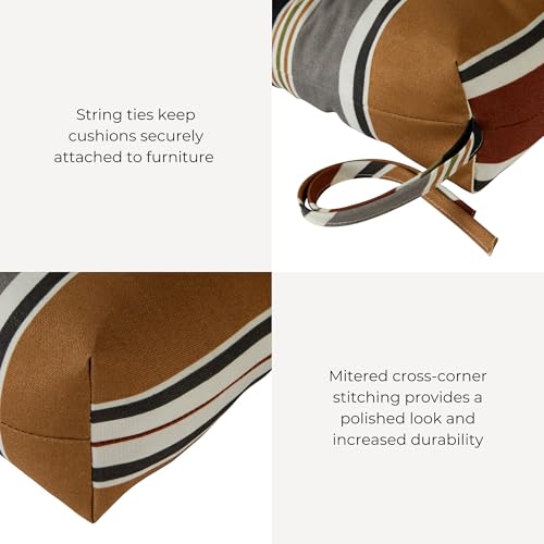 Outdoor Tufted High-Back Chair Cushions, One-Piece Hinged Seat and Back Design, Reversible with 4 Ties, Durable Polyester Fabric, Recycled Fiber Fill - Single, Brick Stripe by Greendale Home Fashions - Used condition - Image 4
