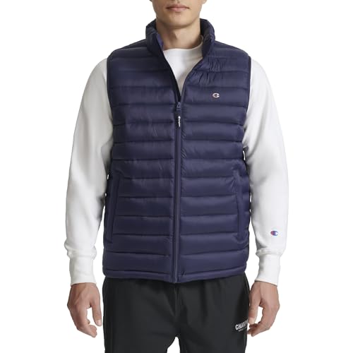 Champion Mens Packable Puffer Vest with Stand Collar, Peacoat, XX-Large