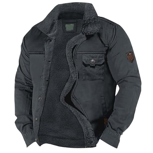 ADHOWBEW Winter Jackets for Men Warm Sherpa Hunting Zip Up Thicken Long Sleeve Fleece Lined Big and Tall Vintage Outerwear