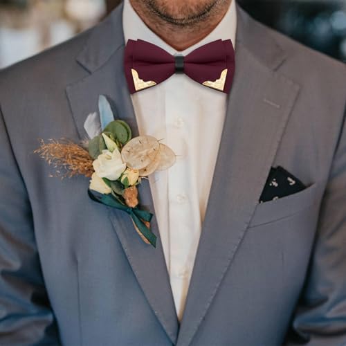 Image of Bow Ties for Men Women Metal Gold Bowtie, Pre Tied Mens Bow Tie Tuxedo Bowties Men for Prom Wedding Party