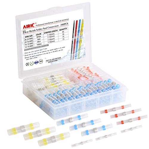 Waterproof Solder Seal Wire Connectors 200Pcs Airic Heat Shrink Solder Connectors Kit 26-10 Gauge Waterproof Wire Connectors For Automotive, Marine Self-Solder Wire Connectors Heat Shrink #TOP14