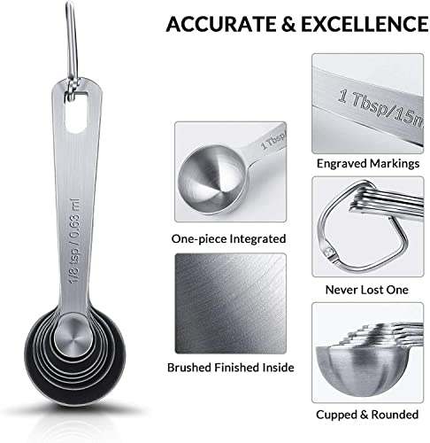 Fichiouy Durable 9Pcs Tablespoon Measuring Spoons Cups Set, Stainless Steel Teaspoon Scale Tool For Measure Liquid And Dry Ingredients #TOP3