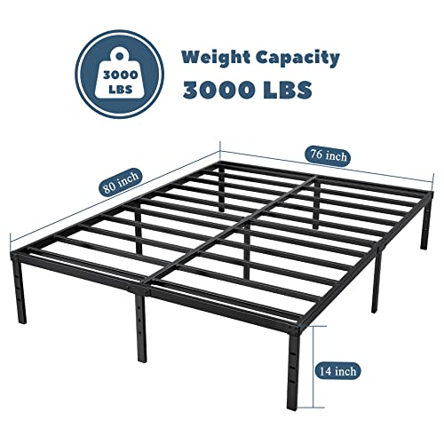 Homus King Size Bed Frame-Steel Slat Non -Slip 14 Inch High Mattress Foundation-No Box Spring Needed Platform/Noiseless & Squeak-Less #TOP1