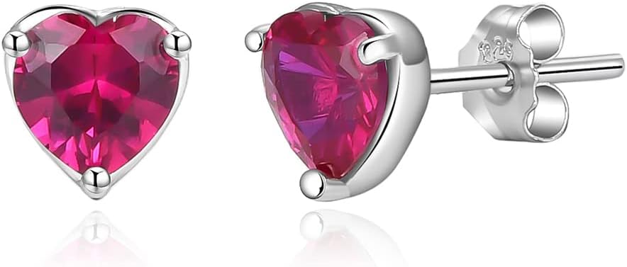 1 Pair Adabele Authentic Sterling Silver Heart Birthstone Stud Earrings 6mm/0.84 Carat Cubic Zirconia Imitation Diamond Gemstone Hypoallergenic Nickel Free Tarnish Resistant Women Jewelry