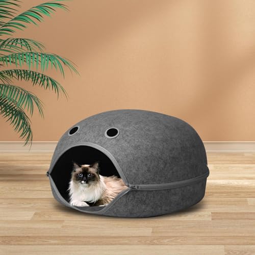 Qianly Cama semi fechada da caverna dos animais de estimação do ninho do gato do animal de estimação