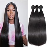 RLNNRS Straight Human Hair Bundles 14 16 18 Inch 12A Human Hair Bundles Straight Bundles Human Hair 100% Unprocessed Brazilian Virgin Weave 3 Bundles Deals Thick & Tangle Free Natural Black Color