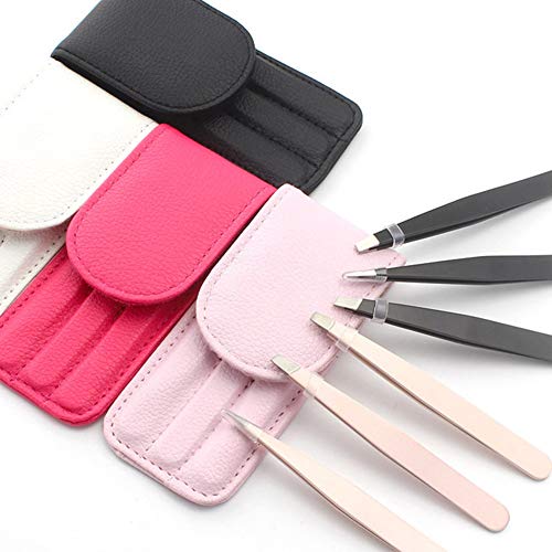 Soft Portable Beauty Tools Equipment,3Pcs Point Slant Flat Stainless Steel Eyebrow Tweezers Hair Removal Clips Set - Pink #TOP3