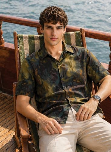 Image of ADRO Abstract Printed Shirts for Men | Breathable Cotton Rayon Fabric | Relaxed Fit Summer Shirts | Casual Party Shirt for Men