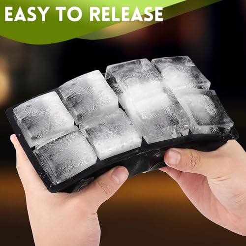 Image of 1PECK Large Ice Cube Tray with Lid, 8 Grid Stackable Big Silicone Square Ice Cube Mold for Whiskey Cocktails Bourbon Soups Frozen Treats, Easy Release BPA Free(Black) (1PCS Black -8 Grid)