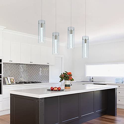 Image of Kitchen Lighting Pendant Fixtures 4-Light LED Pendant Ceiling Fixture Brushed Nickel Bubble Cylinder Pendant Light with Adjustable Length for Kitchen Island Dinning Room Bedroom