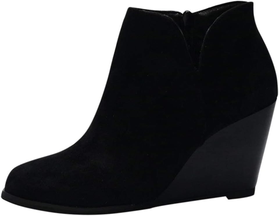 Womens Wedge Booties Fashion Suede Side Zipper Ankle Boots Non-Slip Thick Heel Round Toe Chelsea Winter Boots for Women