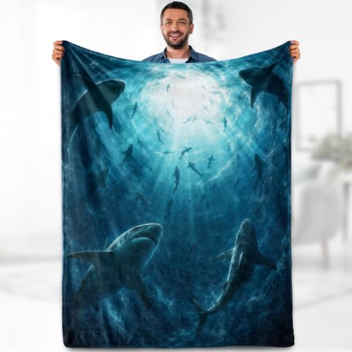 Shark Ocean Blanket Gifts - Sea Nautical Lovers Creature Nautical Themed Underwater World Throw for Women Kids Adults Travel Camping Decor Soft Birthday Christmas Lightweight Blanket 60"x80"