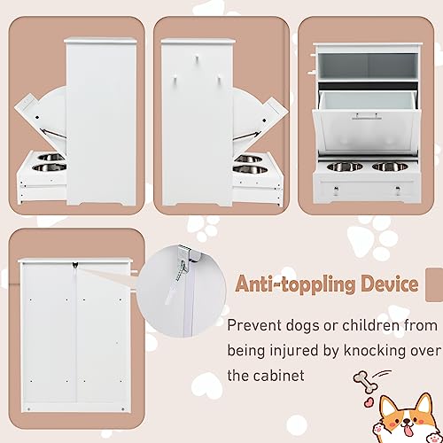 Happaws Dog Feeding Station Dog Food Storage Cabinet With 2 Raised Dog Bowls, Dog Food Storage Container, Pull Out Elevated Dog Bowls For Water And Feeding Supplies, Pet Toy Storage Organizer,White #TOP4