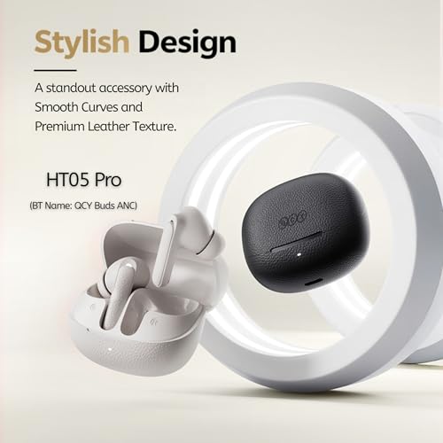 Image of QCY HT05 Pro Hybrid ANC Wireless Earbuds | Globally Leading Brand | Sleek Leather-Finish Design | 6-mic, 45dB Hybrid ANC | 9 EQs, Smart App, 25H Playtime, IPX4 (Dark Grey)