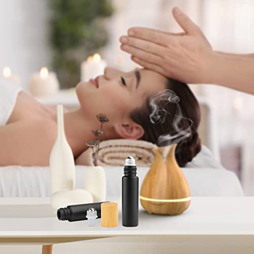 Frosted Black Glass Roll-On Bottles - 10ml, 12pcs With Stainless Steel Roller Ball & Bamboo Cap, For Essential Oils & Perfume Samples4
