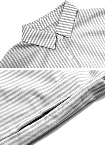 Image of ebossy Women's Oversized Boho Striped Shirt Dress Button Up Long Sleeve Flowy A Line Caftan Dress with Pockets