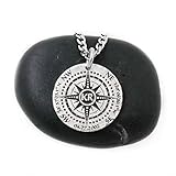 Silver Compass Necklace, Engraved into a Hammered Silver Coin, with a Date, GPS Coordinates, and...
