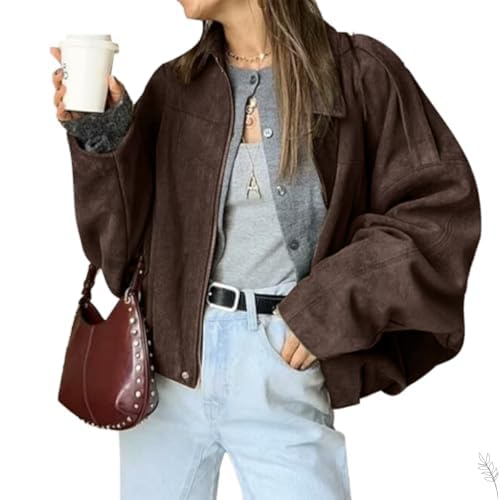 Women's Faux Suede Casual Lapel Pilot Pocket Coat,Trendy Streetwear Long Sleeves Y2k Motorcycle Outerwear