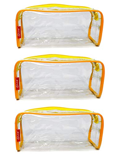 Image of iShine Multipurpose Travel Morning Zipper Pouch for Men and Women Transparent Medium (Pack of 3, Yellow)