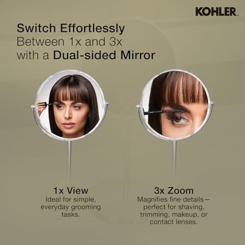 Image of Kohler July Detailing Mirror with 3X Magnification | Freestanding Countertop Round Mirror | Double Sided Pedestal Mirror for Shaving, Makeup | 3 Years Warranty, 175 mm
