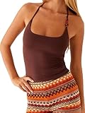 Felcia Neckholder-Tanktops für Damen, Sommer, U-Ausschnitt, Gothic, rückenfrei, Raffhalter, Sommer, Y2K, ästhetische Grunge-Kleidung, A-Kaffee, M