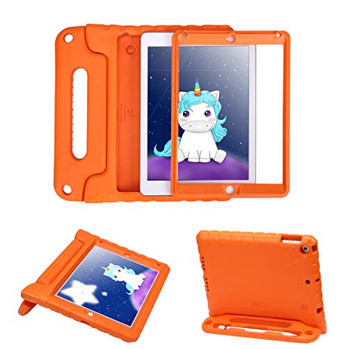 HDE Case for iPad 9.7-inch 2018/2017 Kids Shockproof Bumper Hard Cover Handle Stand with Built in Screen Protector for New Apple Education iPad 9.7 Inch (6th Gen) / 5th Generation iPad 9.7 - Orange