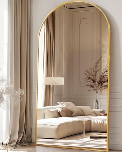 Image of Antok 78 inch x38 inch Arched Full Length Floor Mirror, Gold Aluminum Frame, Free Standing /Wall Mount /Leaning for Bedroom, Living Room, Dressing Room