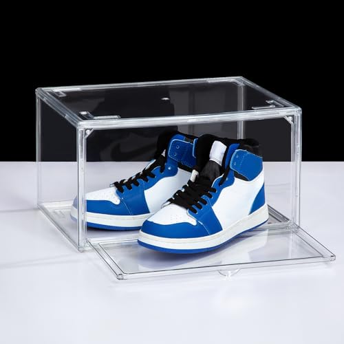 Image of NYZE 12 Pack Acrylic Shoe Boxes Side Open, Clear Shoe Box Plastic Stackable, Shoe Storage Organizer with Magnetic Door, Shoe Display Shoe Containers with Lids Fits Up to Size 15