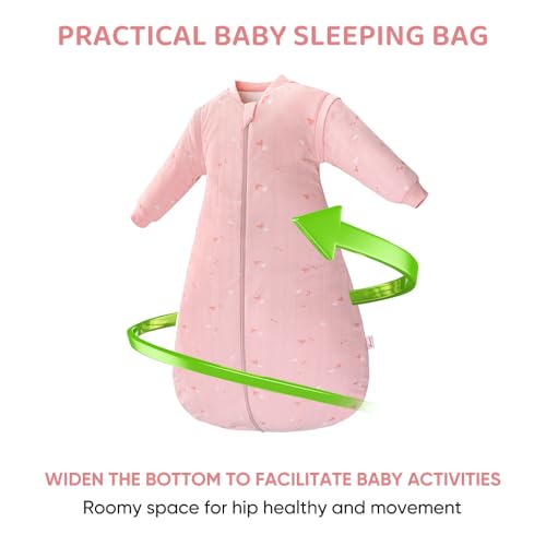 Image of Baby Sleep Sack, TOG 2.5 Winter Wearable Blanket, Removable Long Sleeves Baby Sleeping Bag for Infants and Toddlers, Super Soft Warm Comfortable Sleeping Sack, Pink Heart, 6-18M