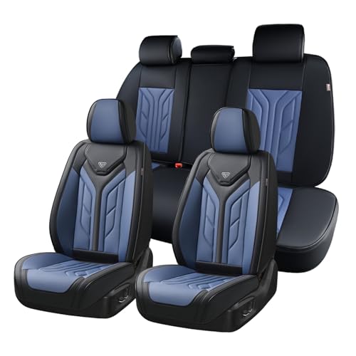 Image of Coverado Car Seat Covers Full Set, Automotive Seat Covers Car Seat Protector Car Seat Cushion, Waterproof Leather Seat Covers for Cars, Universal Fit for Most Sedans SUV Pick-up Truck(Black&Blue)