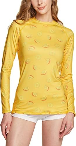 ATHLIO Women's UPF 50+ Rash Guard, Long Sleeve Surfing Swimsuit Top, UV/SPF Water Beach Swim Shirts, Print Pineapple Slice, Small
