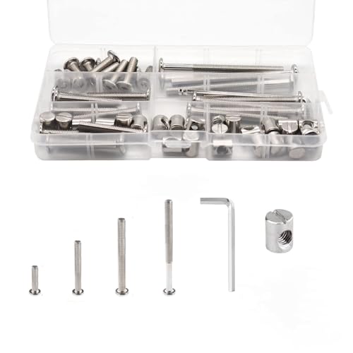 Crib Screw Kit M6x40/50/60/70/80 mm Furniture Bolts Barrel Nuts Assortment for Bunk Beds, Cribs, Baby Furniture Repair (50set)