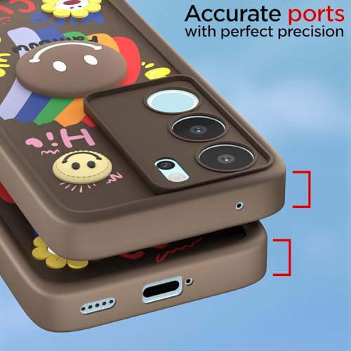 Image of Pikkme Back Cover for Vivo V29 5G / V29 Pro 5G | Soft Silicone| Cute Rainbow Smile & 3D Cartoon Flower Design | Shockproof Raised Camera Protection Bumper Case (Brown)