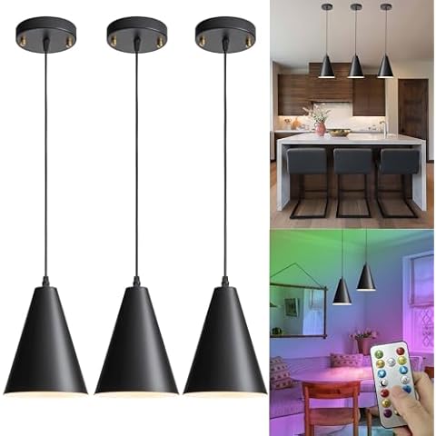 Wireless Pendant Light With Remote, 3 Pack Pendant Lighting For Kitchen Island, Battery Chandelier With 30hrs Battery Life, Rechargeable Light Bulbs (Color: Cover