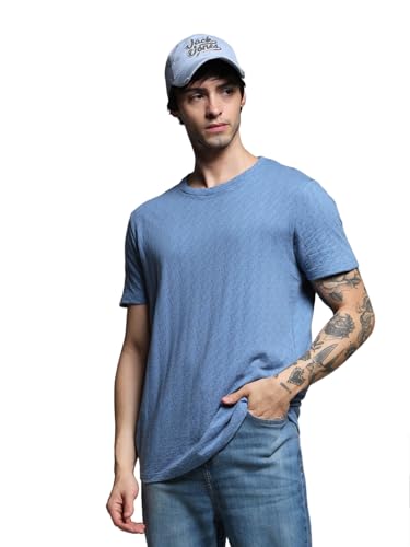 Image of Jack & Jones Men Cotton Regular Self Design Round Neck T-Shirt