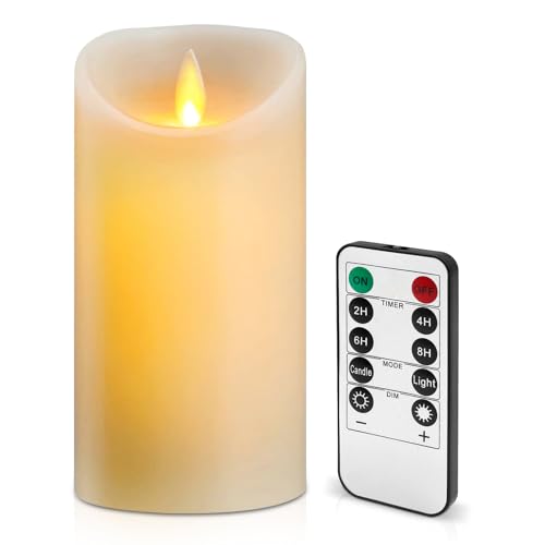 Lerelin LED Battery Operated Decorative Candle, Realistic Dancing Flame, Safe & Worry-Free, Remote Control with Timer, Versatile Decoration, Red, Wood and Wax, Traditional Style, 7.5cm x 15cm