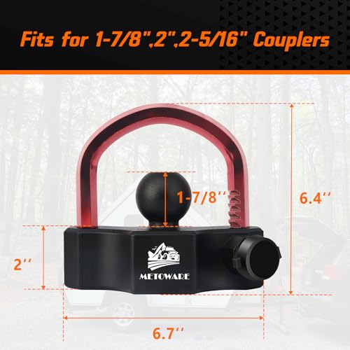 METOWARE Universal Trailer Hitch Locks, Adjustable Heavy-Duty Trailer Coupler Ball Locks Fit 1-7/8 Inch, 2 Inch, 2-5/16 Inch Couplers with 2 Keys