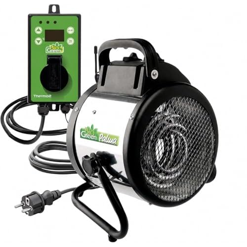 Bio Green Elektrogebläseheizung Palma, 2000 Watt, Digital-Thermostat, IP X4 Spritzwassergeschützt für Gewächshäuser