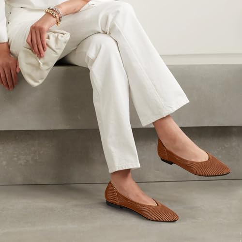 Image of TINGRISE Women's Flats Shoes Pointed Toe Knit Ballet Comfortable Dressy Slip On Flat