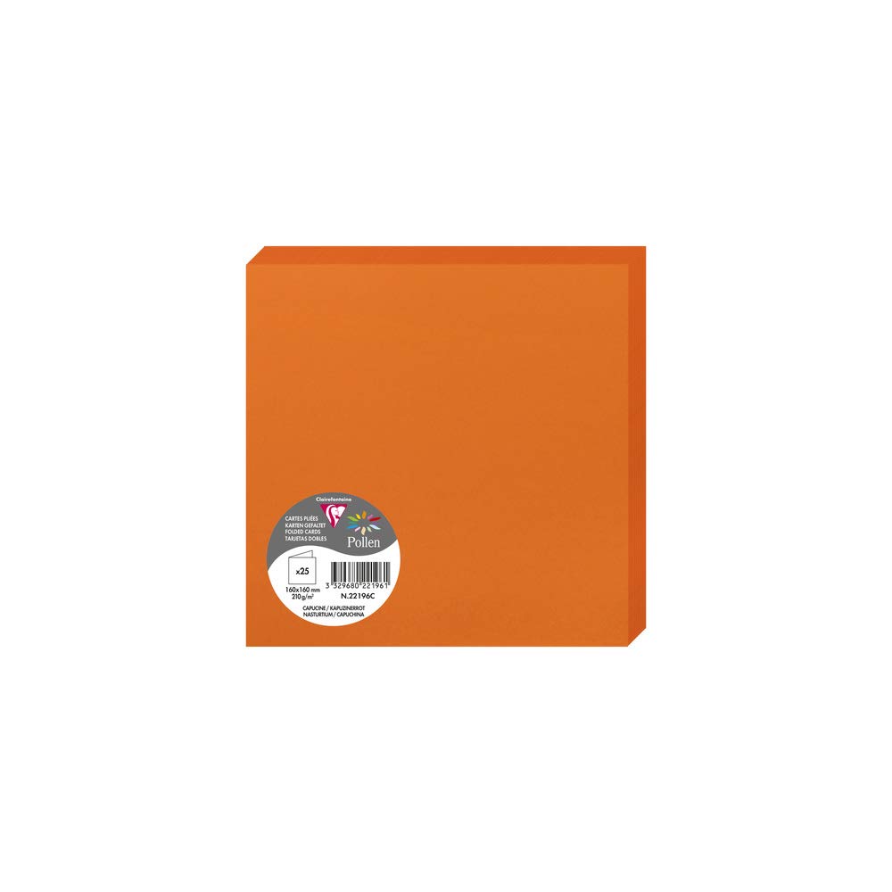 Clairefontaine 22196C Pack of 25 Double Cards Square format 16x16cm 210g/m² Capucine colour Invitation Correspondence Cardboard Pollen range Smooth Premium Paper
