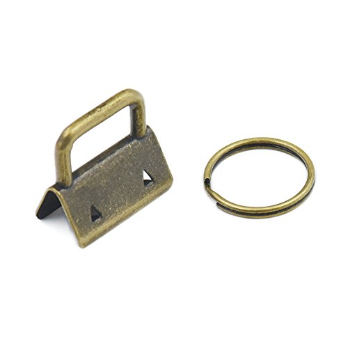 fujiyuan 50 juegos 25 mm 1 "llave Hardware muñeca clave cadena correa de muñeca juegos de Split Anillos llaveros para Wristlets con cincha de cinta, tejido con relieve níquel bronce