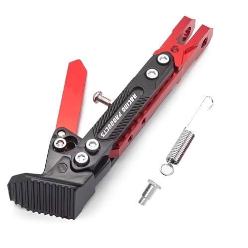 Image of Mokuo Universal Adjustable Motorcycle Kickstand - CNC Aluminum Alloy, Height-Adjustable Side Stand with Non-Slip Foot for Motorcycles, Motocross,Mopeds,Scooters & Pit Bikes(Custom Version: Red 19cm)