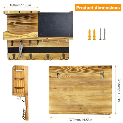 Miniatura 2 de Wholesoukyii Porta Llaves De Pared De Madera Con Compartimento De Almacenamiento, 8 Ganchos Y 4 Ganchos Dobles, Con Tablón De Anuncios, Apto Para Llaves, Sombreros, Ropa, Bolsos