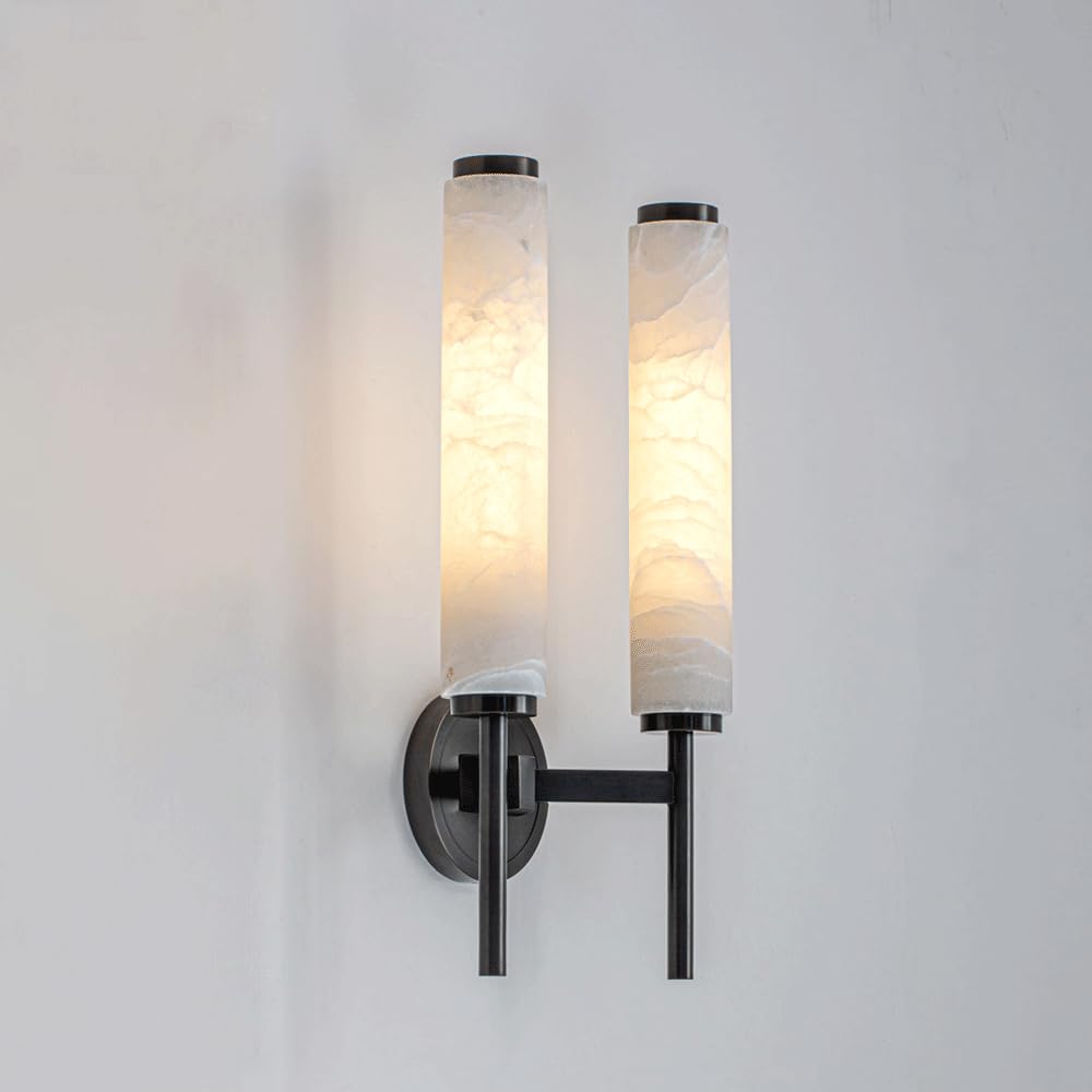 Alabaster Wall Sconce 18.5In Natural Marble Wall Mount Lamps Indoor Alabaster Sconces Lighting For Living Room 3000K LED Modern Stone Marble Vanity Light For Dining Room Bedroom Stairs Mirror Fixtures
