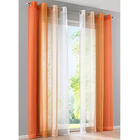 SIMPVALE 2 Panels Curtains Sheer - Solid Color Gradients - Transparent Voile Curtain with Eyelets - for Living Room Bedroom Balcony - Orange with White - White 140cm/Drop 225cm Cover