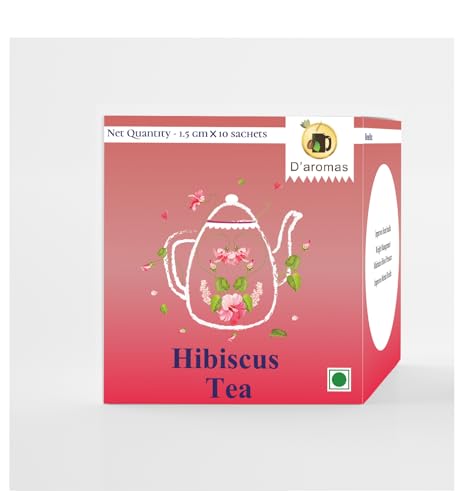 Image of D'aromas Hibiscus Tea Bags | Hibiscus Petals & Green Tea Blend | Refreshing Tangy Taste | Light Floral Aroma | 10 Tea Bags (1.5g Each) | D'aromas Herbal Tea
