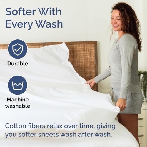 CGK Unlimited 400 Thread Count Cotton Bed Sheet Set - 100% Cotton Sheets - Sateen Cotton - Fits 8" to 16" Mattress - Silky-Soft, Hotel Quality Bedding Linens, Queen, White - Thumbnail 2