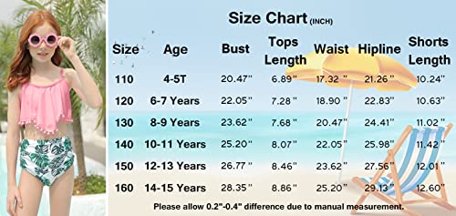 Haloumoning Girls Swimsuit Two Pieces Bikini Set Ruffle Beach Swimwear Kids Floral Printing Bathing Suits 4-15 Years A-Pink #TOP4