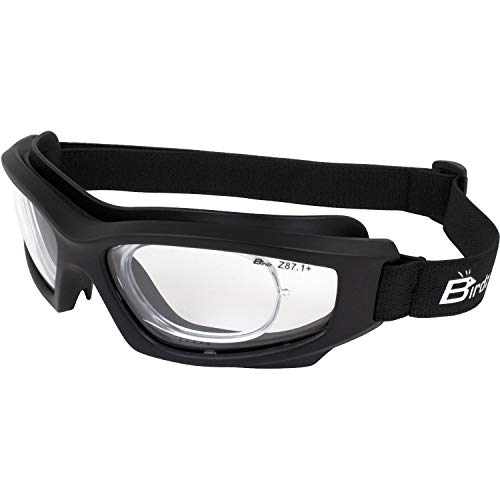Birdz Flyer Sports Skydiving Construction Safety Goggles Black Frame with Yellow Anti-Fog Lens Rx Adapt